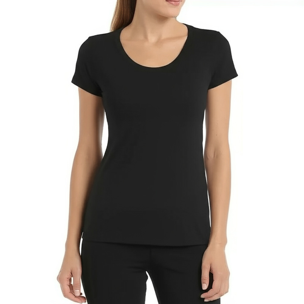 32 Degrees T-Shirt S Black Scoop Neck Short Sleeve Stretch Activewear Casual NEW
